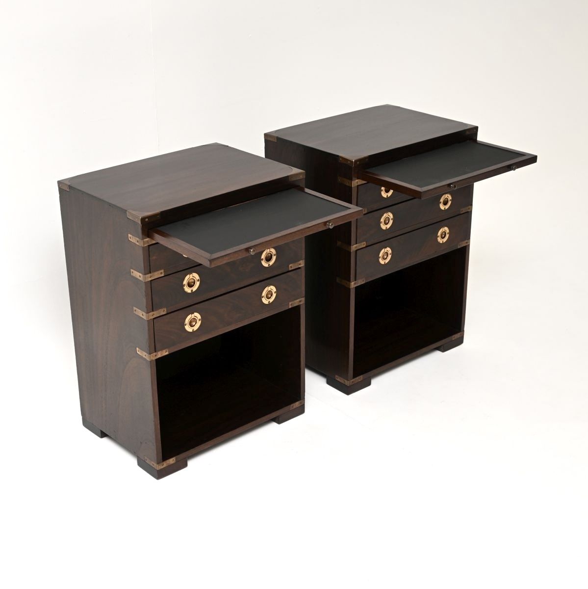 Pair Of Antique Mahogany Military Campaign Bedside Cabinets / Side Tables photo Furniture