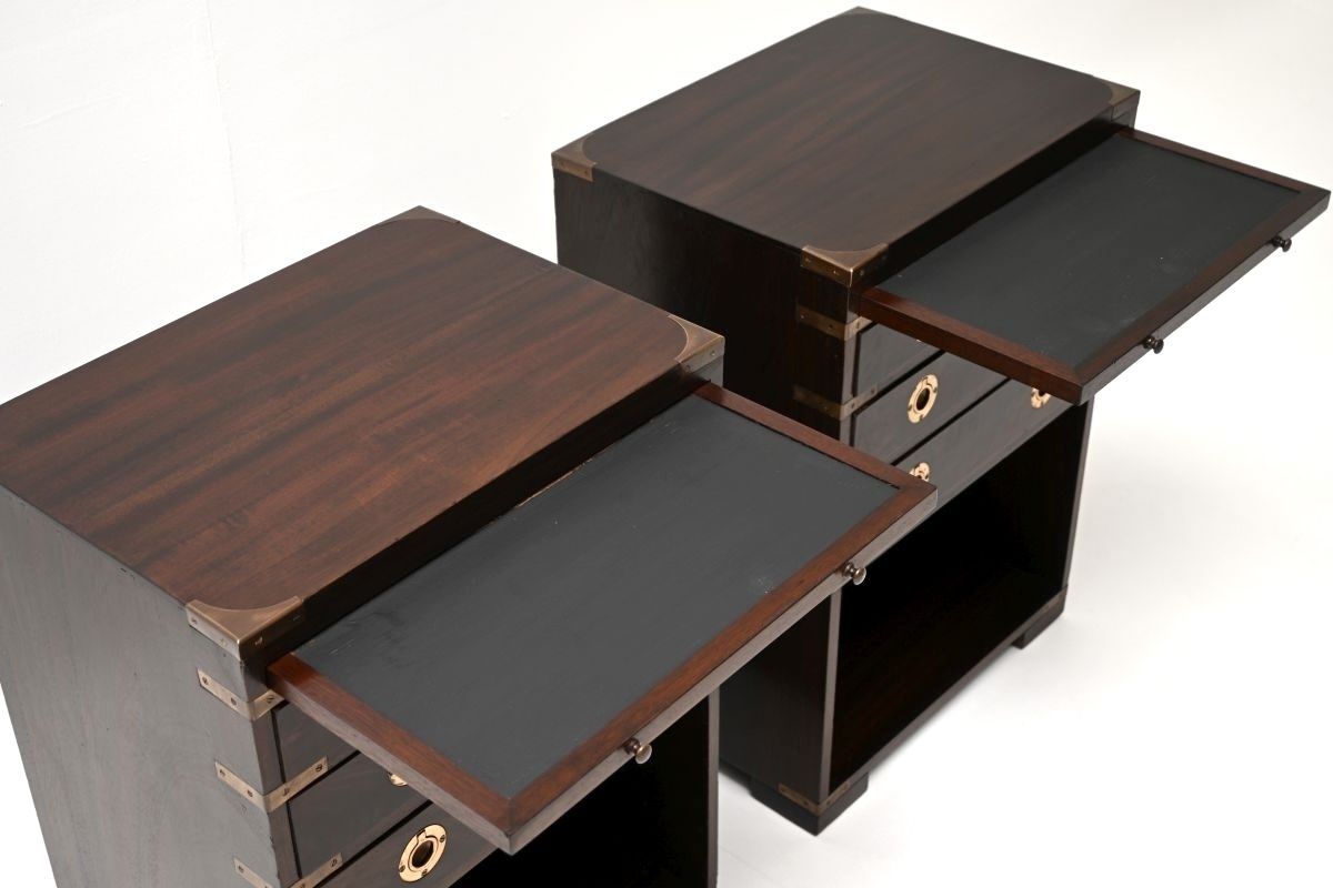 Pair Of Antique Mahogany Military Campaign Bedside Cabinets / Side Tables photo buy