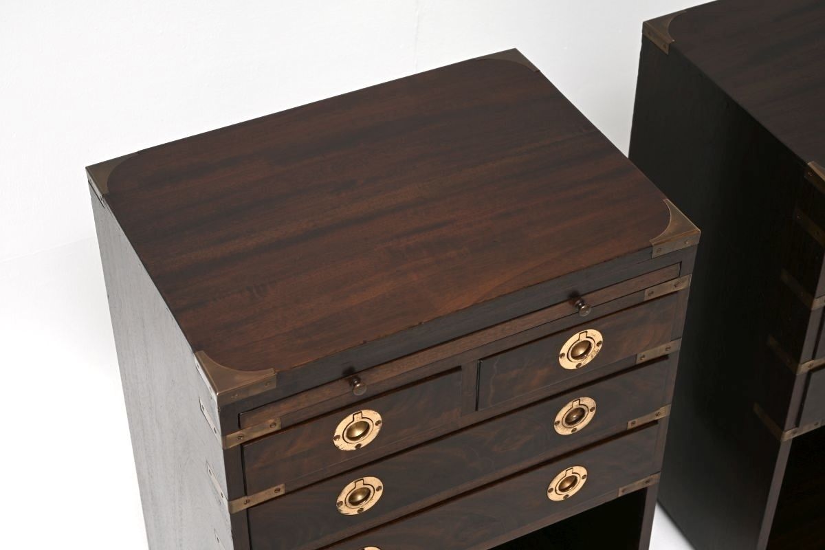 Pair Of Antique Mahogany Military Campaign Bedside Cabinets / Side Tables photo vintage
