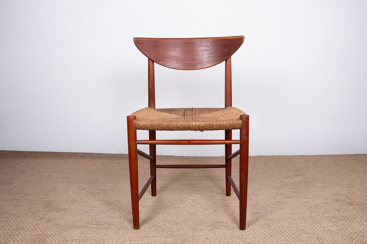 Ensemble de 6 chaises danoises en teck et jonc de mer, modèle 316, par Peter Hvidt et Orla Mølgaard Nielsen pour Søborg Møbelfabrik. photo furniture