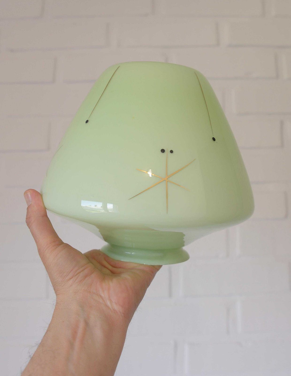 photo buy Vintage Space Age Mint Green Opaline Glass Pendant Light | Mid Century Modern | Hand Blown Glass | Brass Redesign