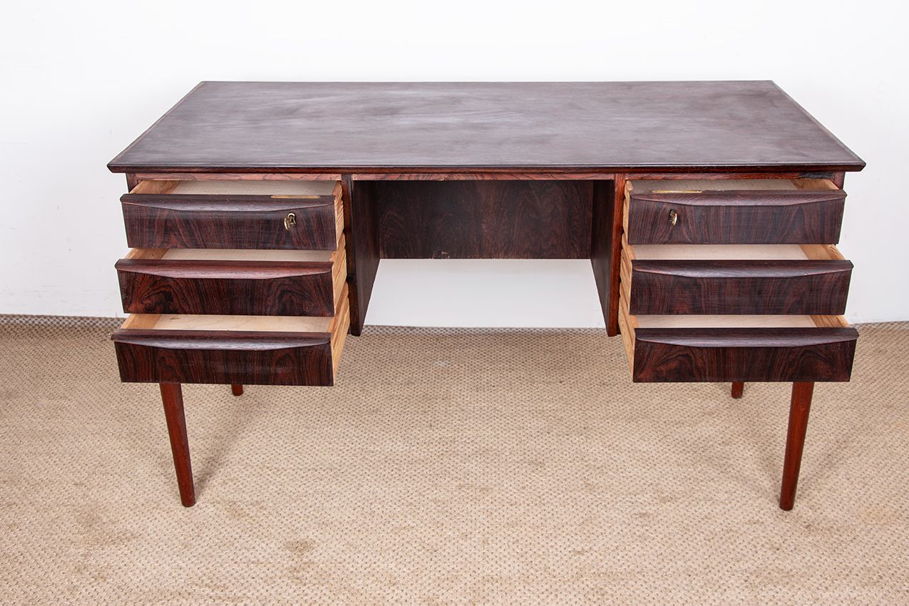 Danish Rosewood Desk With Teak Legs By Johannes Andersen, 1960. photo vintage