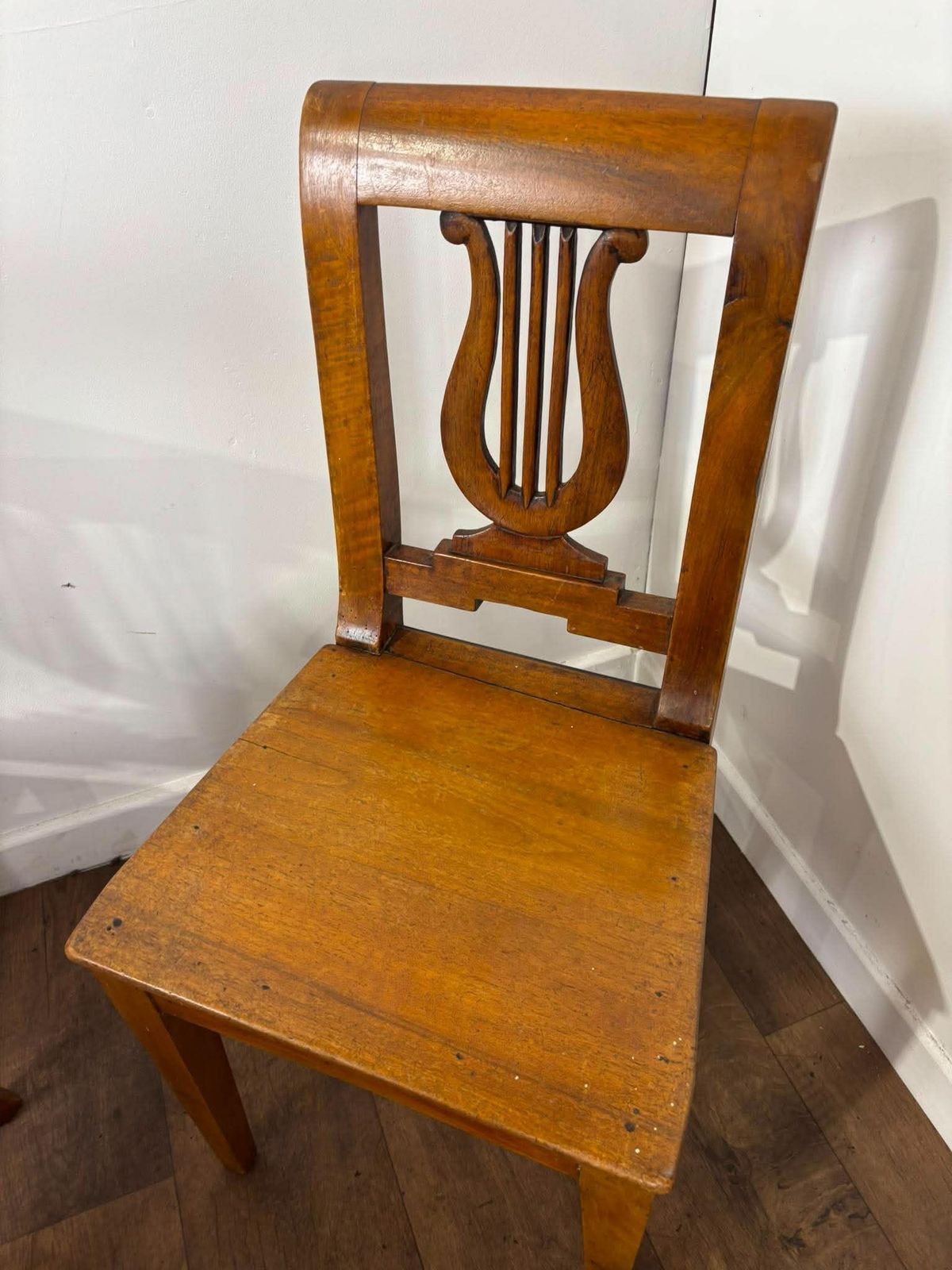 Furniture Antique Set Of Five Mahogany Lyre Back Dining Chairs photo