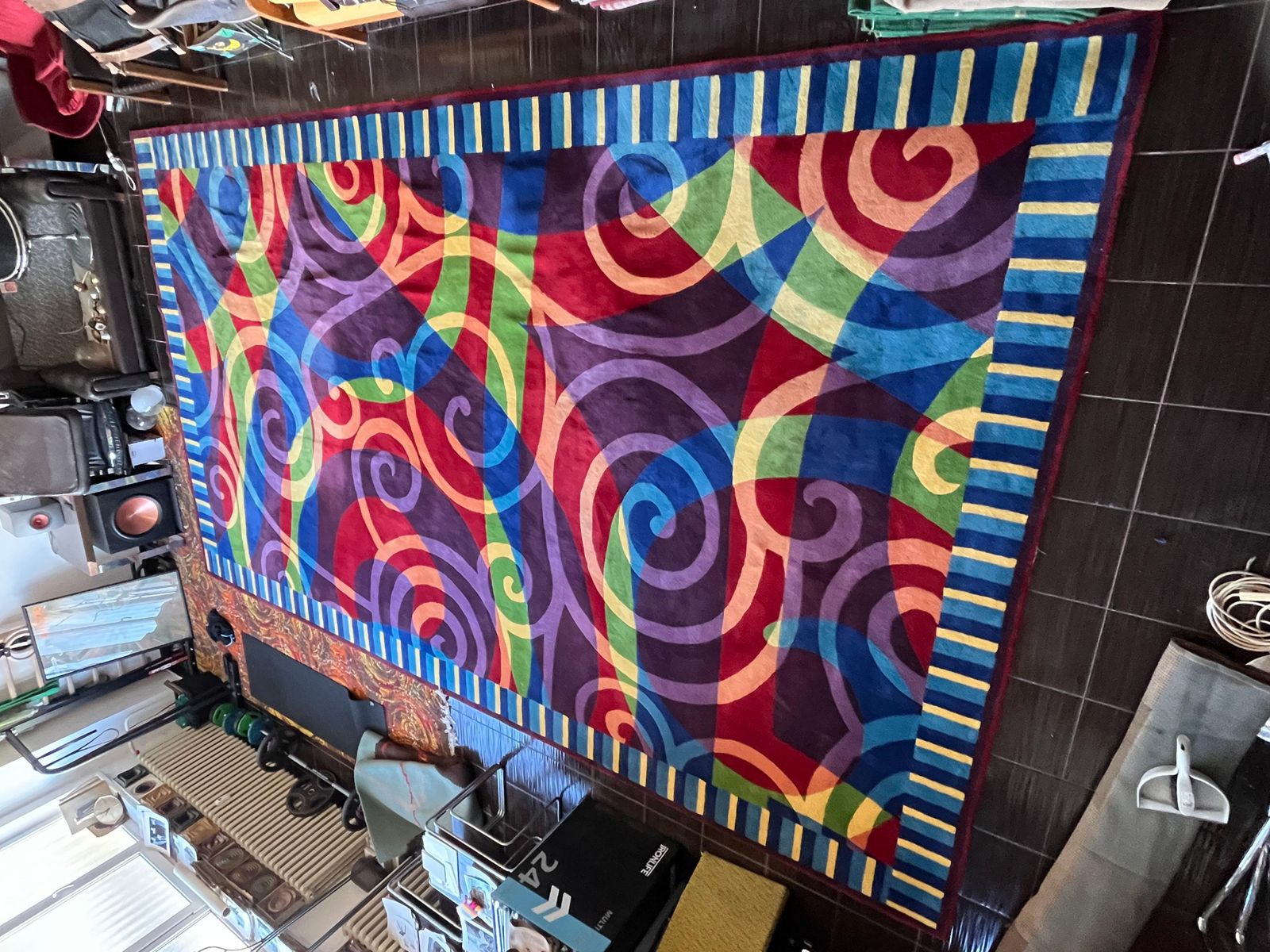 Jaren 1980 XXL Groot Design Abstract Hoogwaardig Wollen Tapijt voor Hilton Hotel photo vinterior