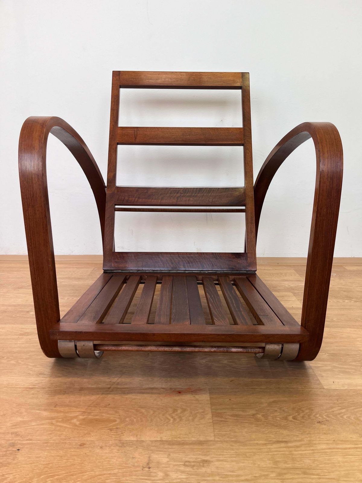 Zeer zeldzame verstelbare fauteuil H 74 van Jindřich Halabala voor UP Závody, jaren 1930 photo vintage