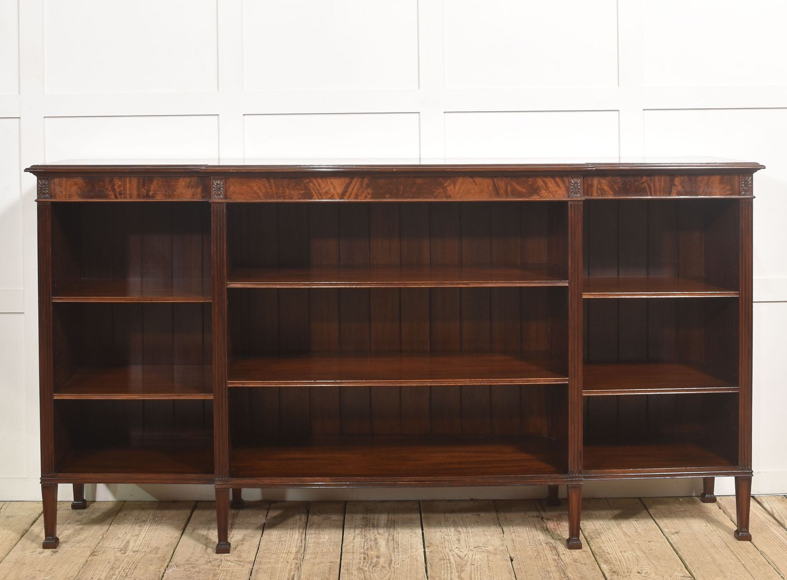 Large Flame Mahogany Breakfront Open Bookcase photo vintage