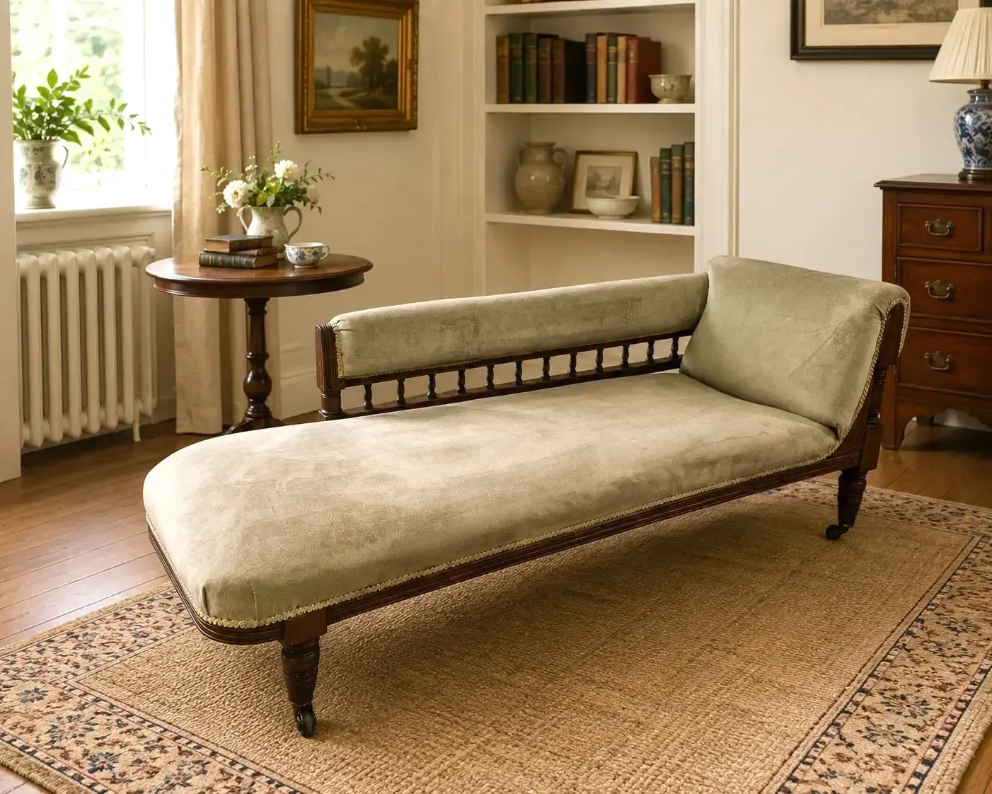 Victorian Style Chaise Longue Button Back Daybed Lounge Chair Sofa Settee