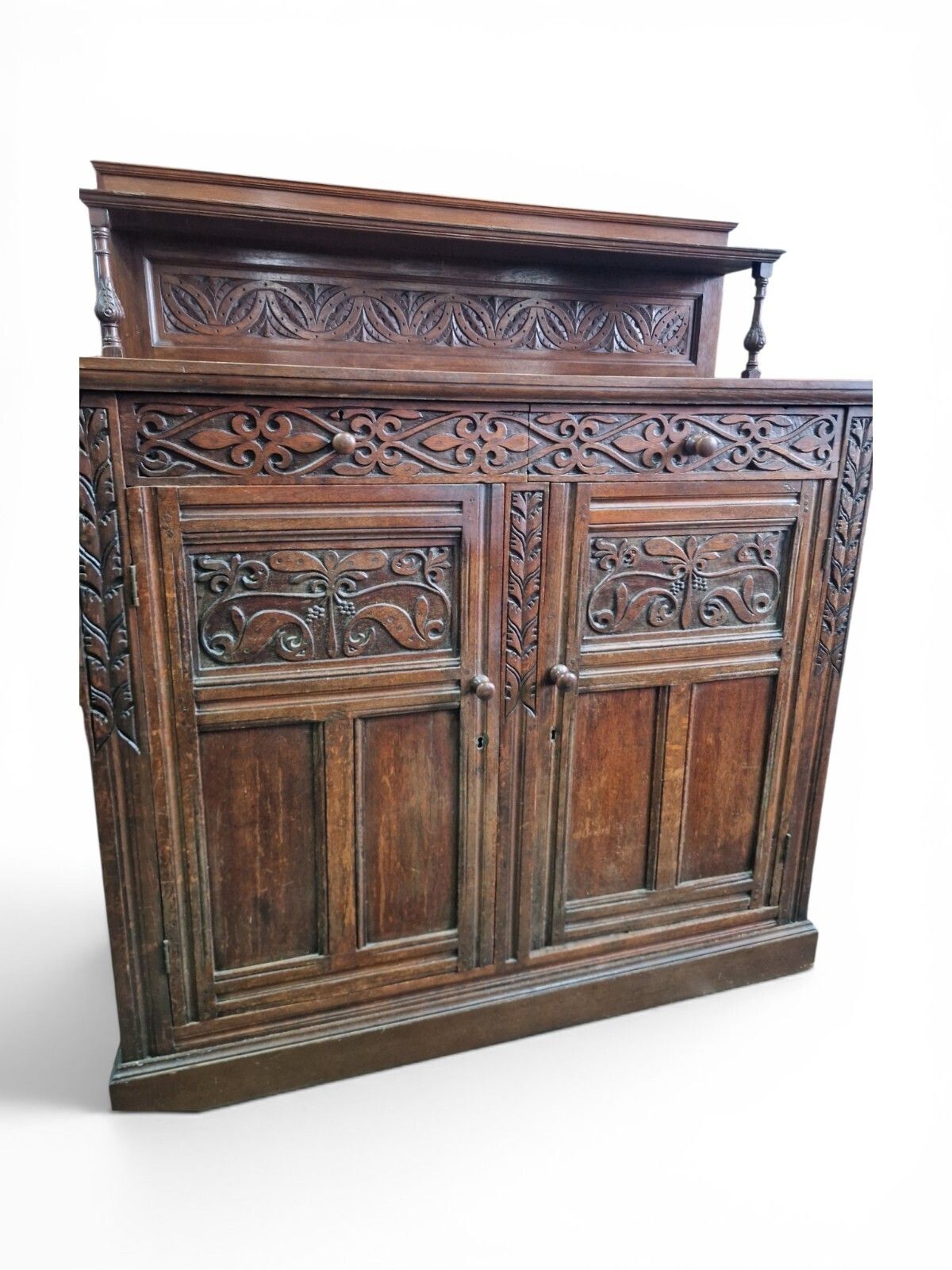 photo vinterior Antique Carved Oak Buffet Sideboard Cabinet Dresser Display Cupboard Storage