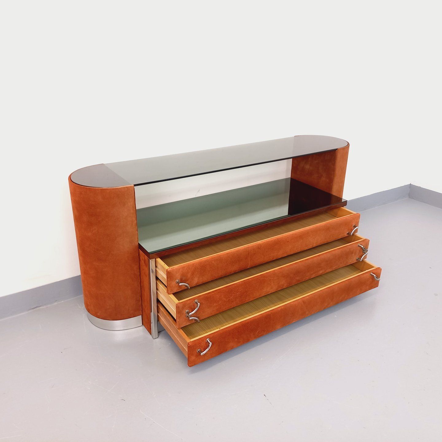 Space Age Kaptafel in Fluweel, Chroom en Gerookt Glas photo 2237.0