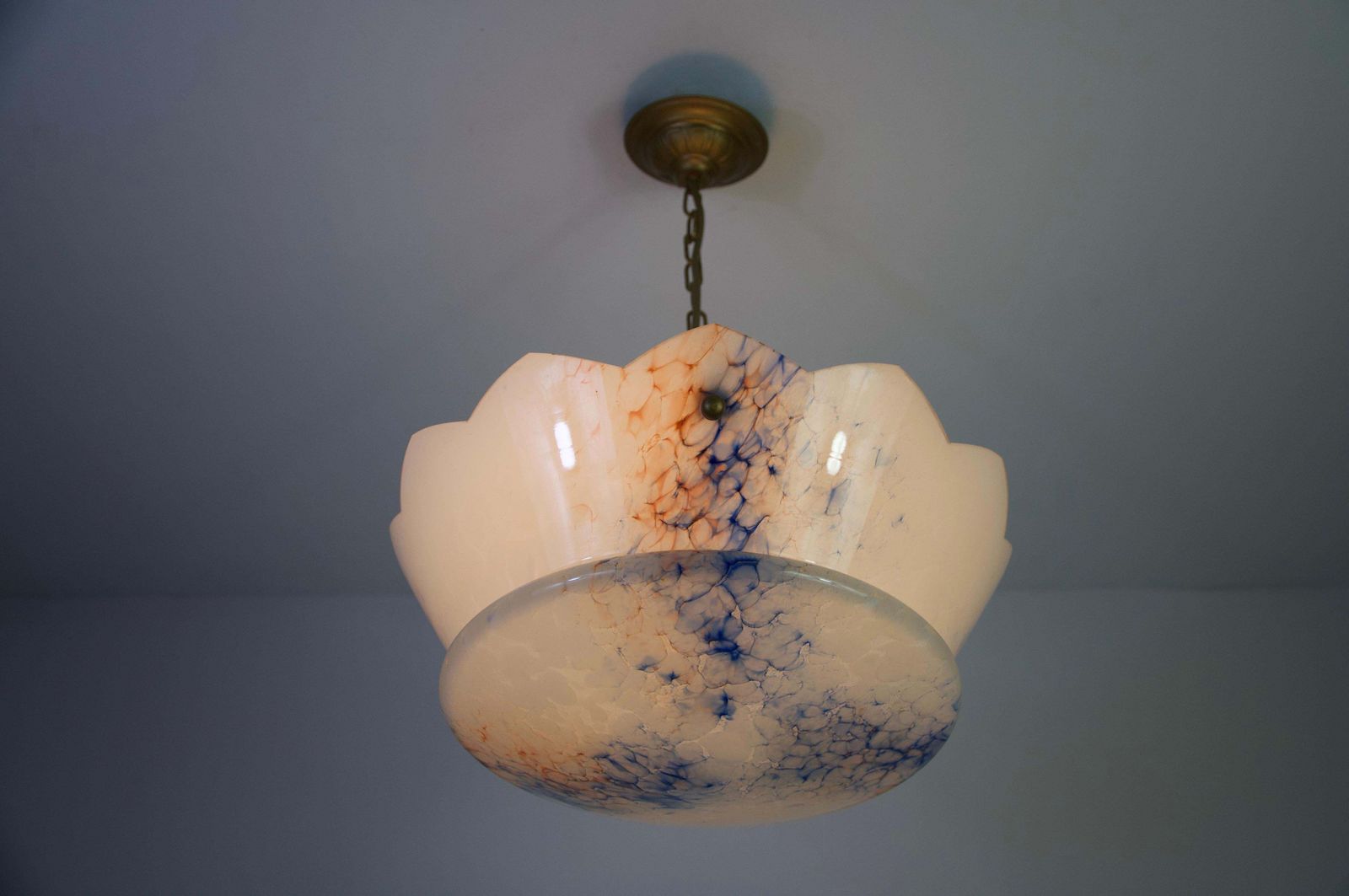 photo vintage Art Deco Glass Pedant Lamp, 1930s, Germany
