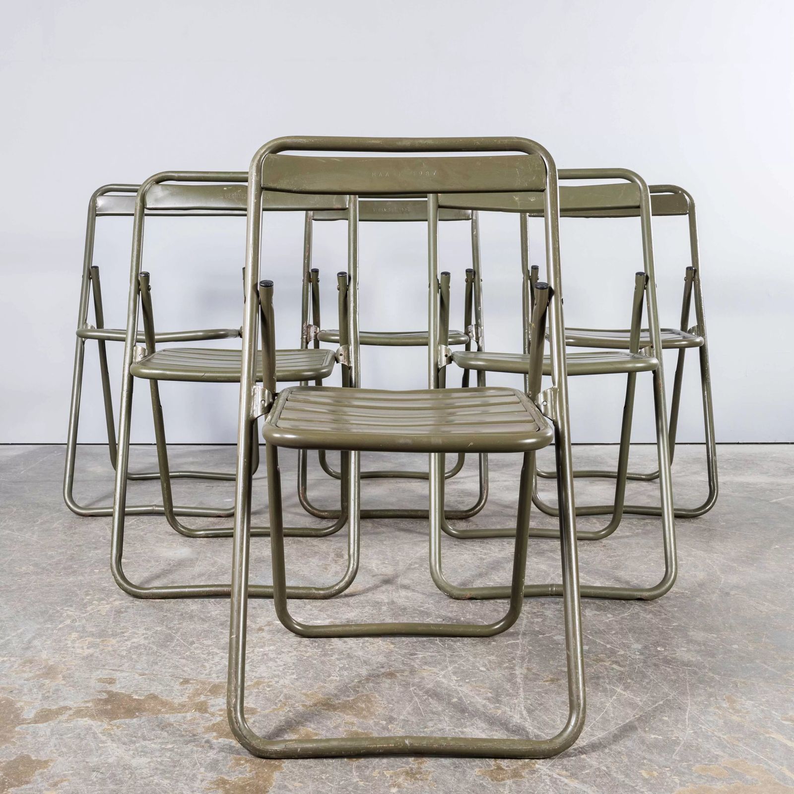 1970’s New Old Stock Original French Army Surplus Folding Chairs photo vinterior