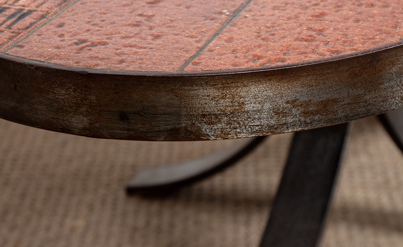 Furniture Lava Stone, Ceramic, And Steel Coffee Table By Jean Jaffeux, 1960. photo