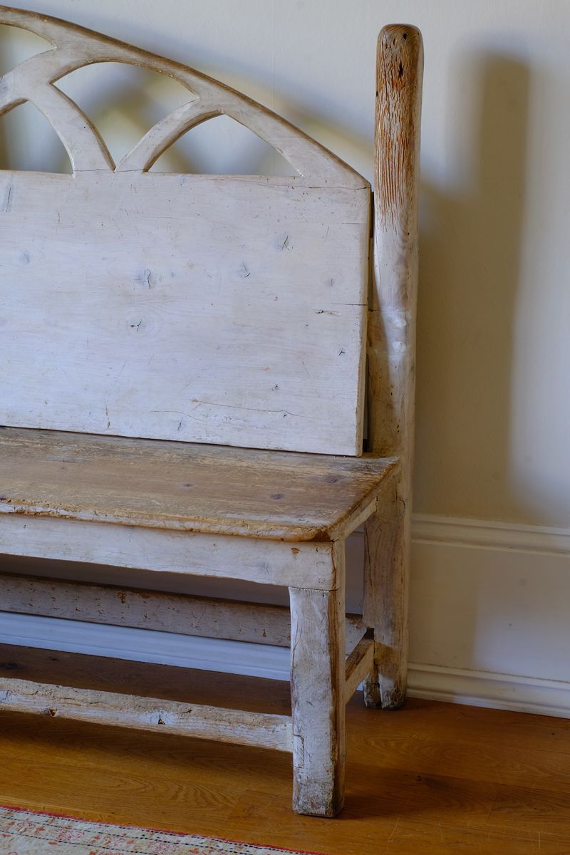 19th Century English Gothic Revival Painted Pine Hall Bench photo vinterior