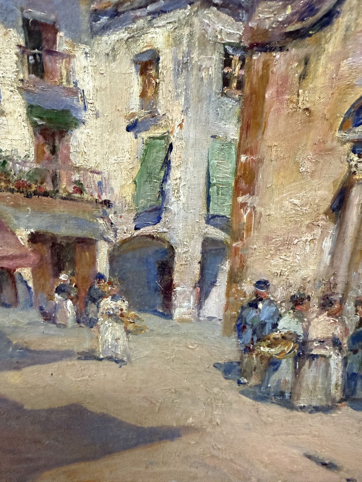 Joan Roig Soler, place d'église méditerranéenne animée de personnages, peinture à l'huile impressionniste espagnole, 1900 photo 5100.0