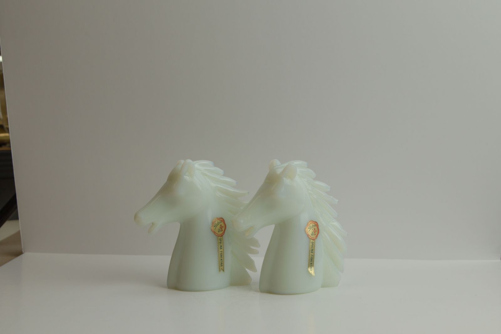 Pair Of Stelvia Opalina Fiorentina Opaline Glass Horse Head Sculptures, Italy, 1960s photo Art