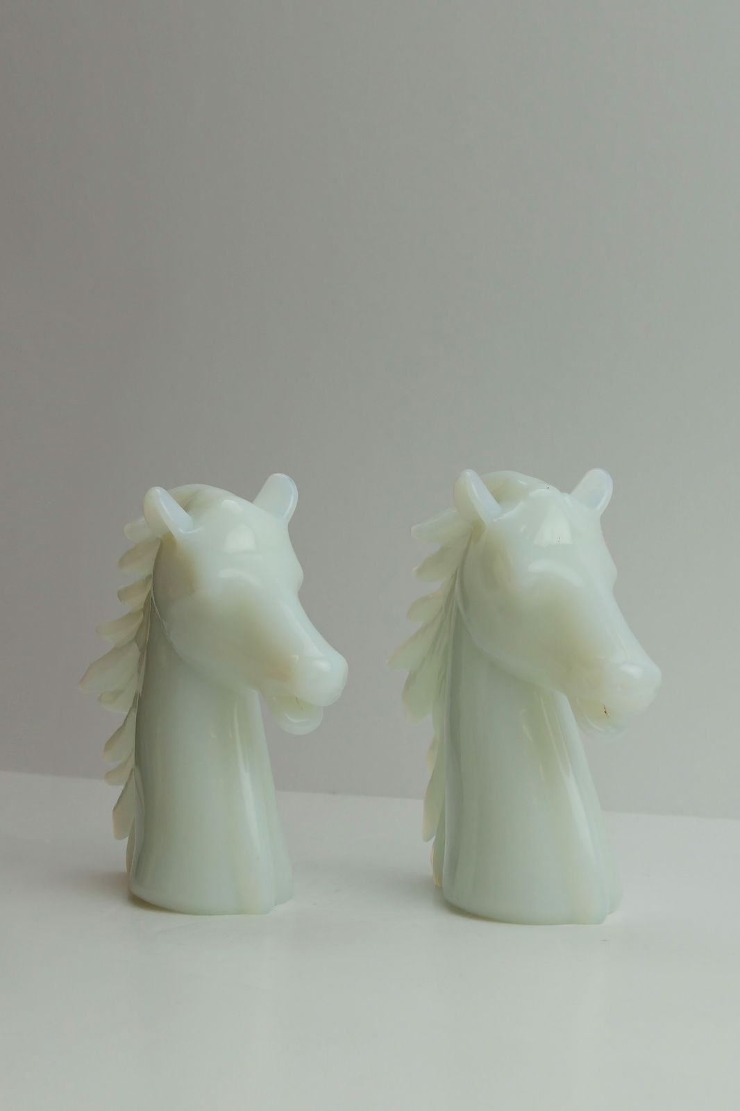 Pair Of Stelvia Opalina Fiorentina Opaline Glass Horse Head Sculptures, Italy, 1960s photo 600.0