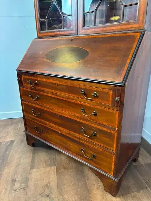 photo furniture Edwardian Sheraton Style Inlaid Mahogany Bureau Bookcase