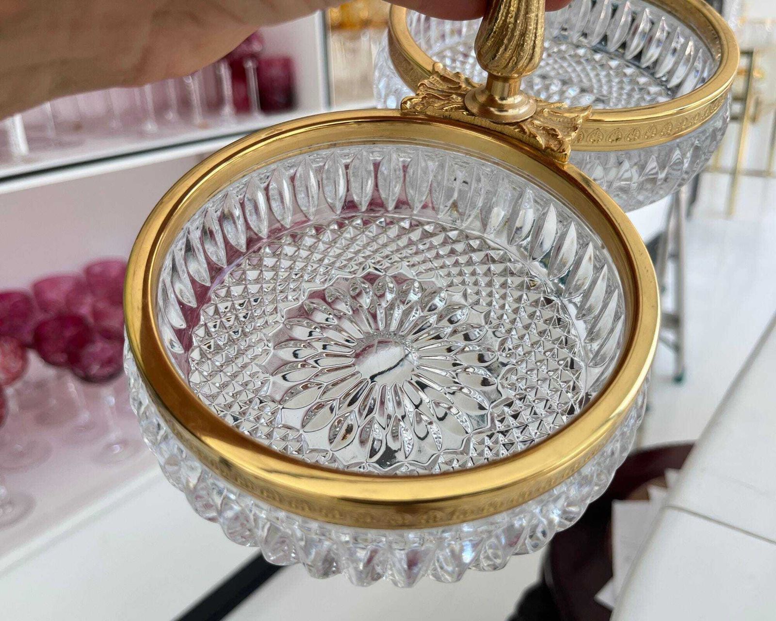 Val Saint Lambert Crystal | Double présentoir à coupelles de service photo 249.0
