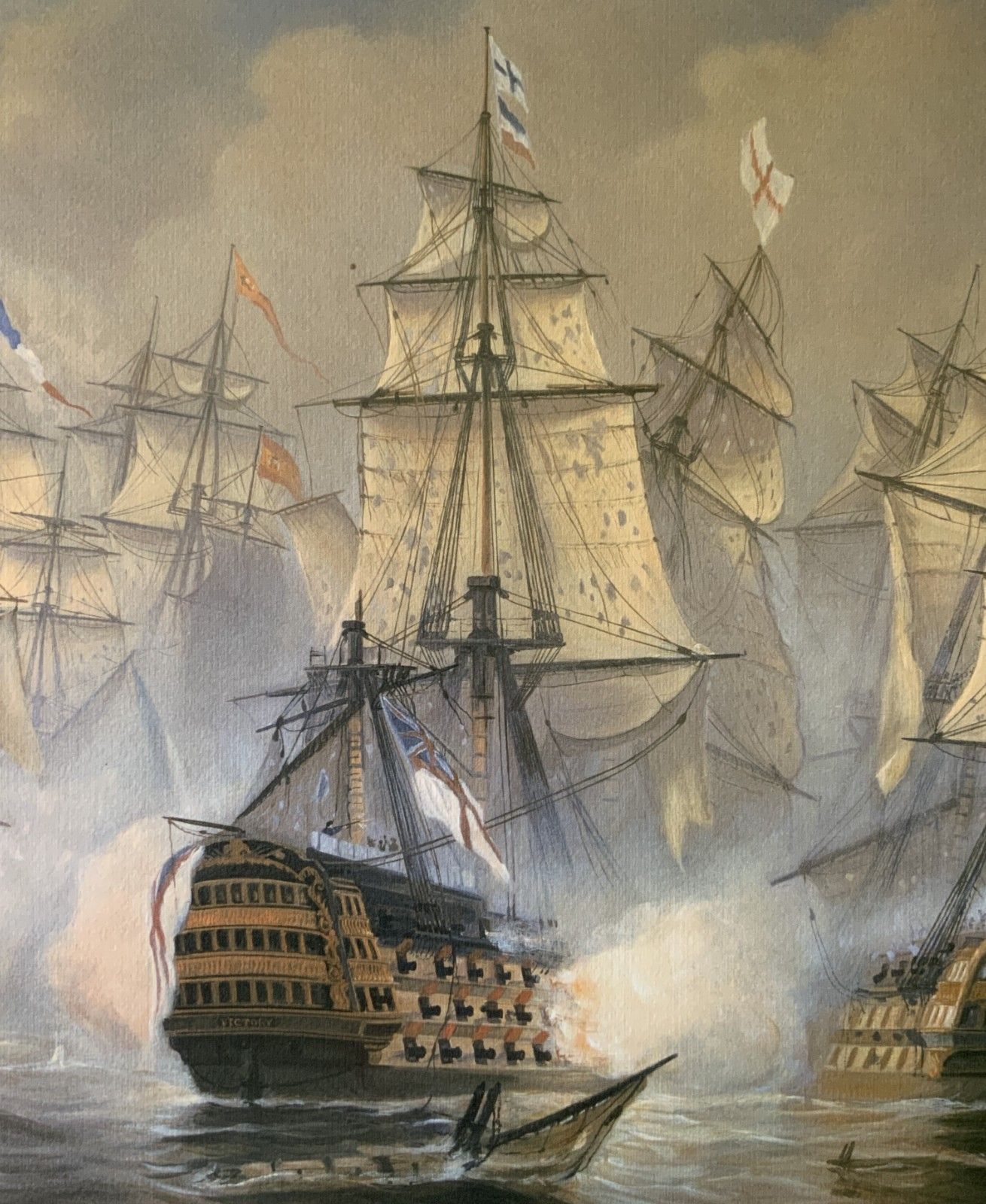 Battle Of Trafalgar Seascape Lithograph Print Signed Artist's Proof (4of4) photo vintage
