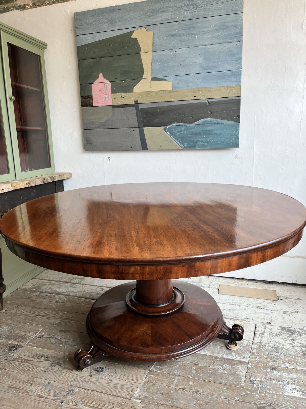 Early Victorian Circular Mahogany Tilt Top Dining Table photo vintage
