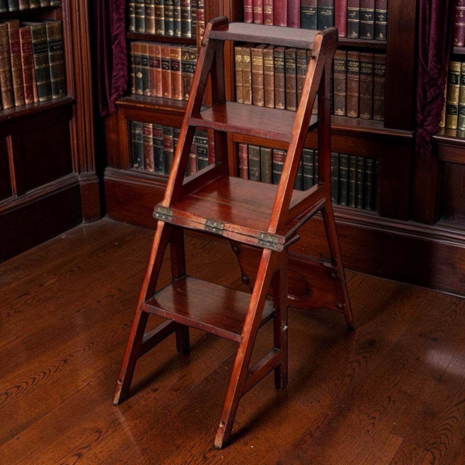 Victorian Metamorphic Mahogany Chair That Folds Over Into Library Steps