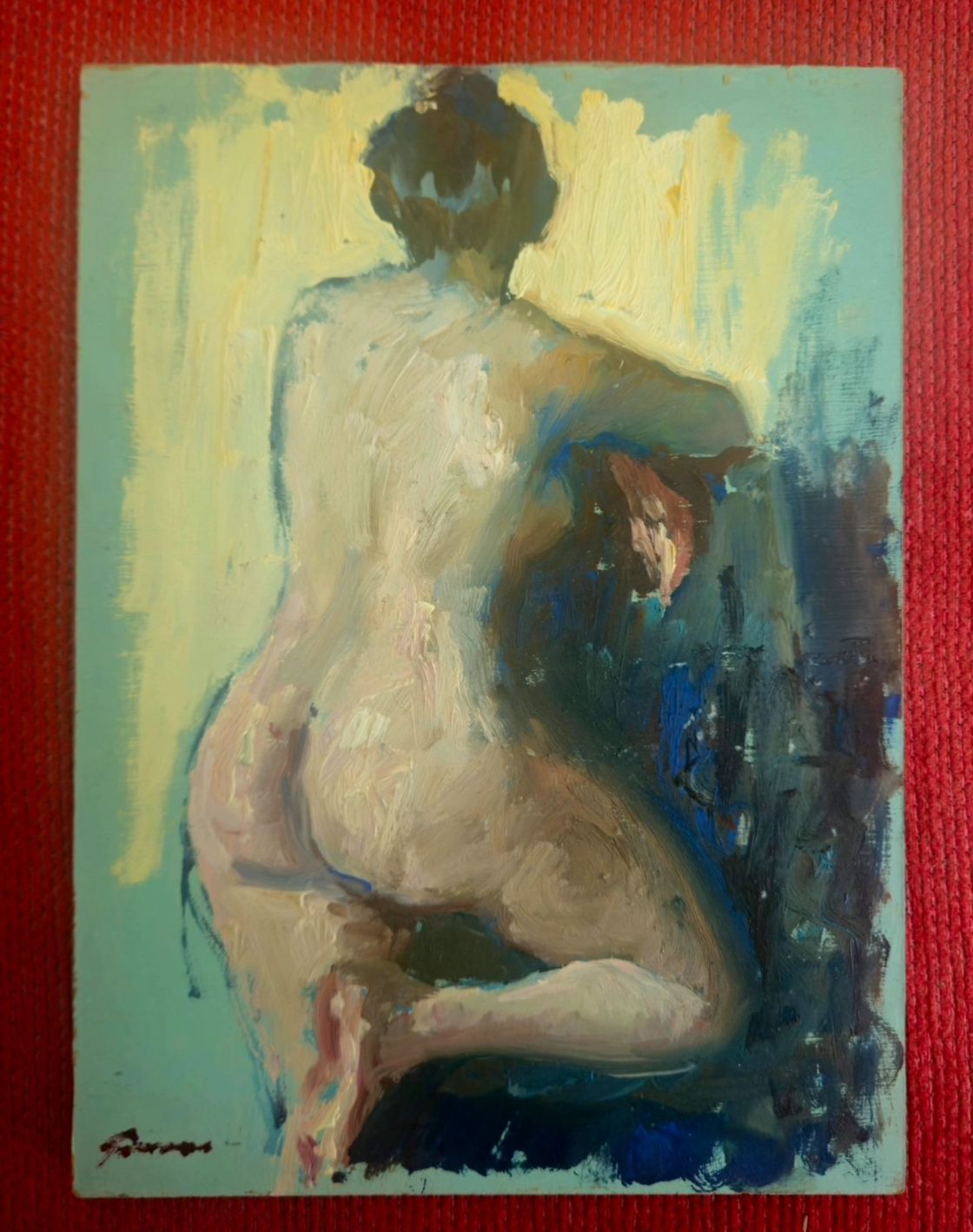 Antiek impressionistisch olieverfschilderij op paneel - Vrouwelijk naakt portret | 20e eeuw