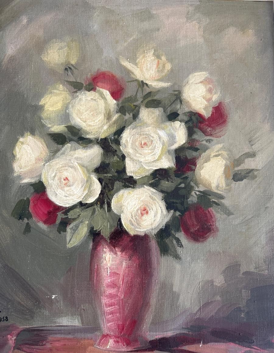 Antique Oil Painting On Canvas – Impressionist Flower Still Life | 20th Century photo furniture