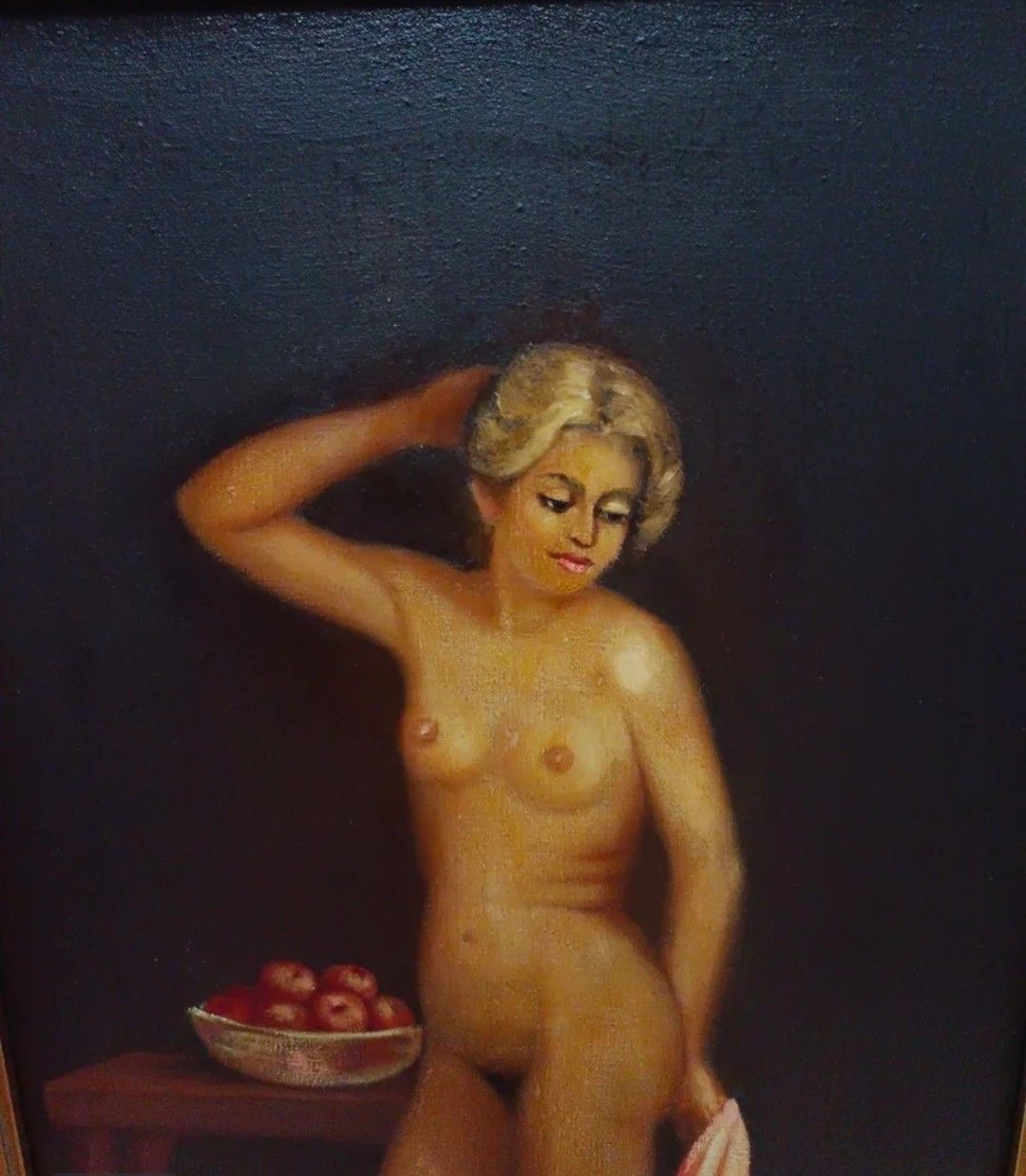Antiek olieverfschilderij, vrouwelijk naakt portret | 20e eeuw photo furniture
