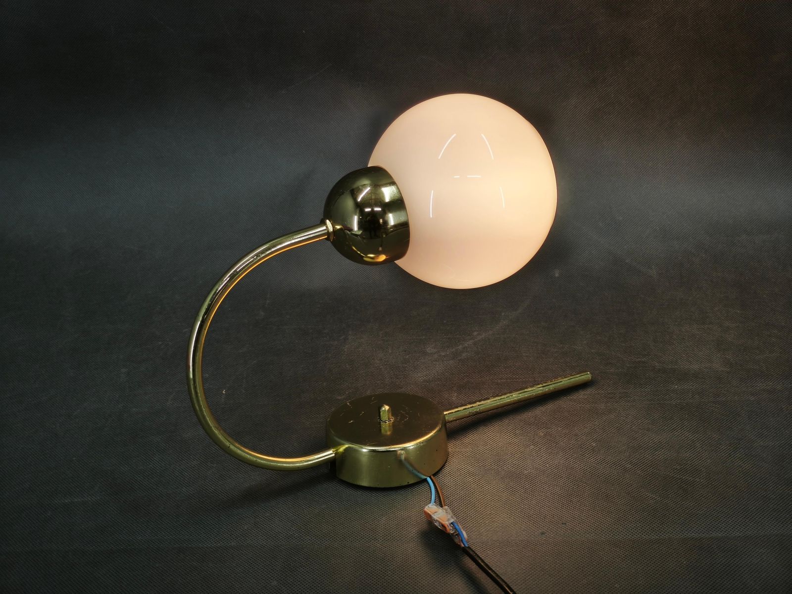 Set Of Three Brass Opaline Glass Wall Lights By Kamenický šenov, 1970s photo for sale