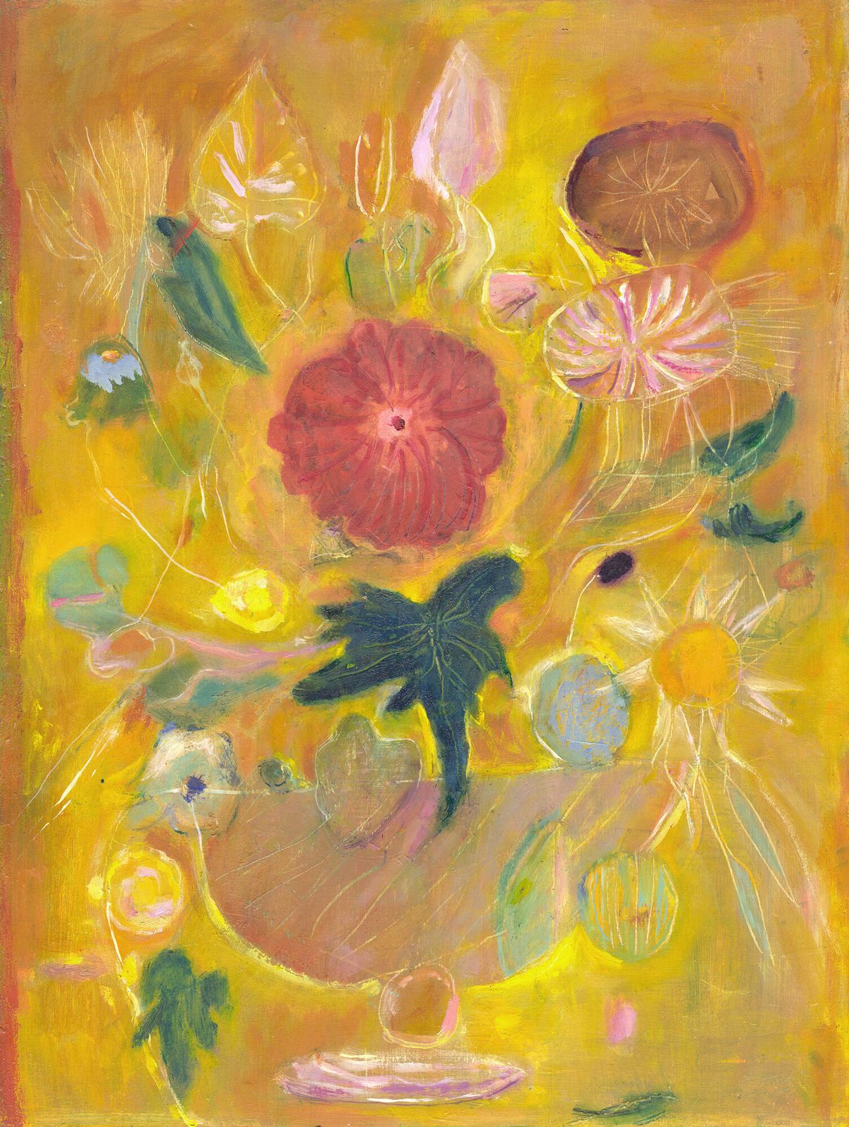 Eigentijds bloemenschilderij, olieverf op paneel photo furniture