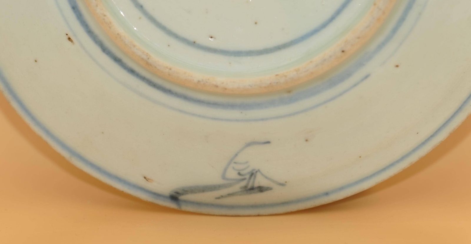 85.0 Antique Chinese Blue & White Provincial Dish, Hand Painted Pomegranate Motif, Ming Style photo