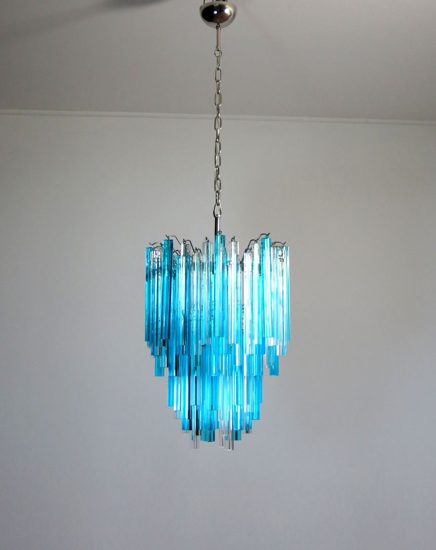 Murano Chandelier Triedri   92 Prism   Trasparent And Blue photo furniture