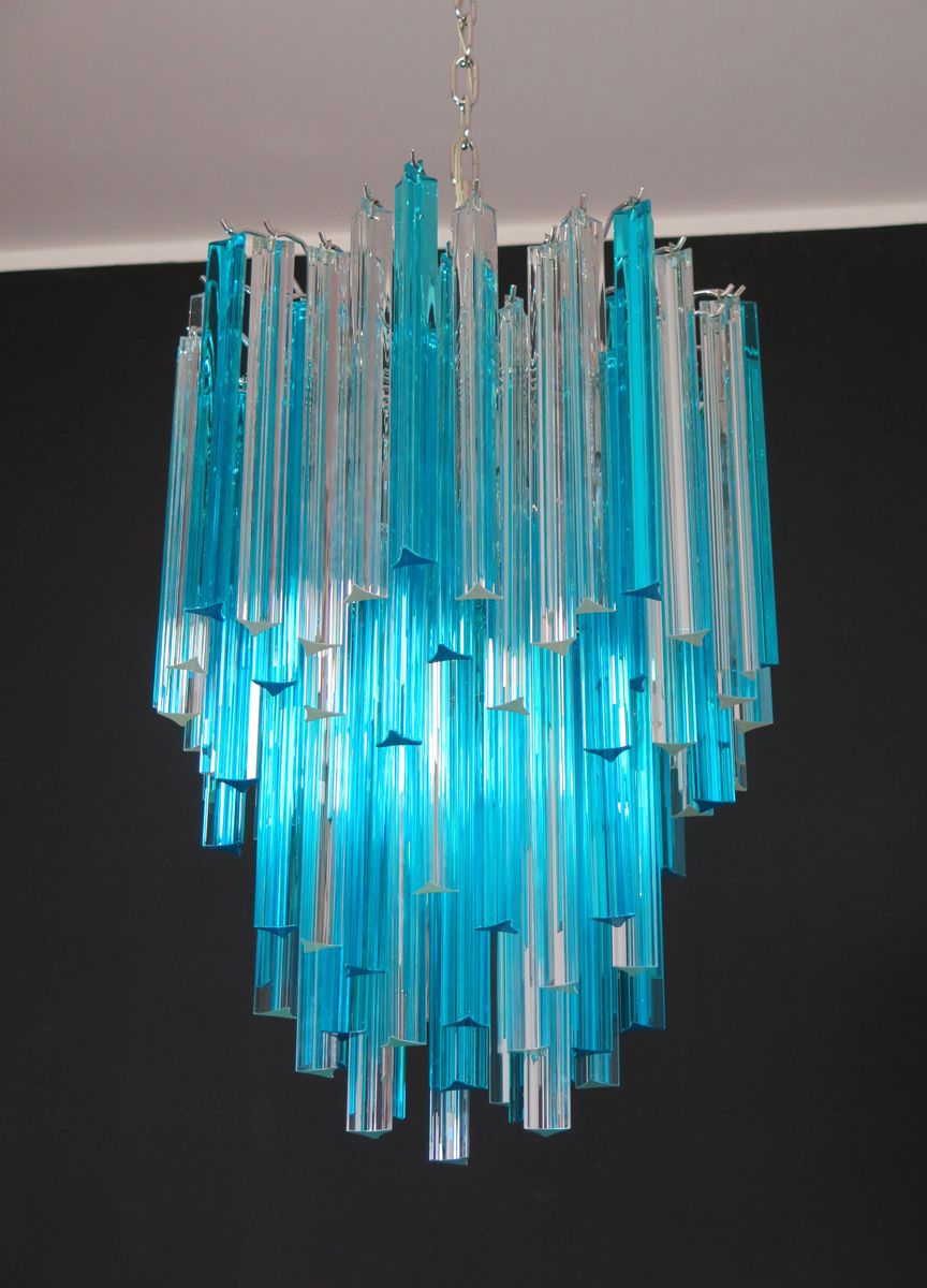 Murano Chandelier Triedri   92 Prism   Trasparent And Blue photo vinterior