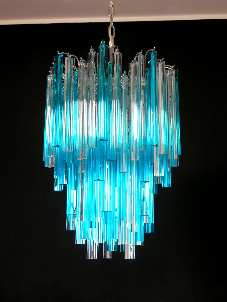 Murano Chandelier Triedri   92 Prism   Trasparent And Blue photo buy