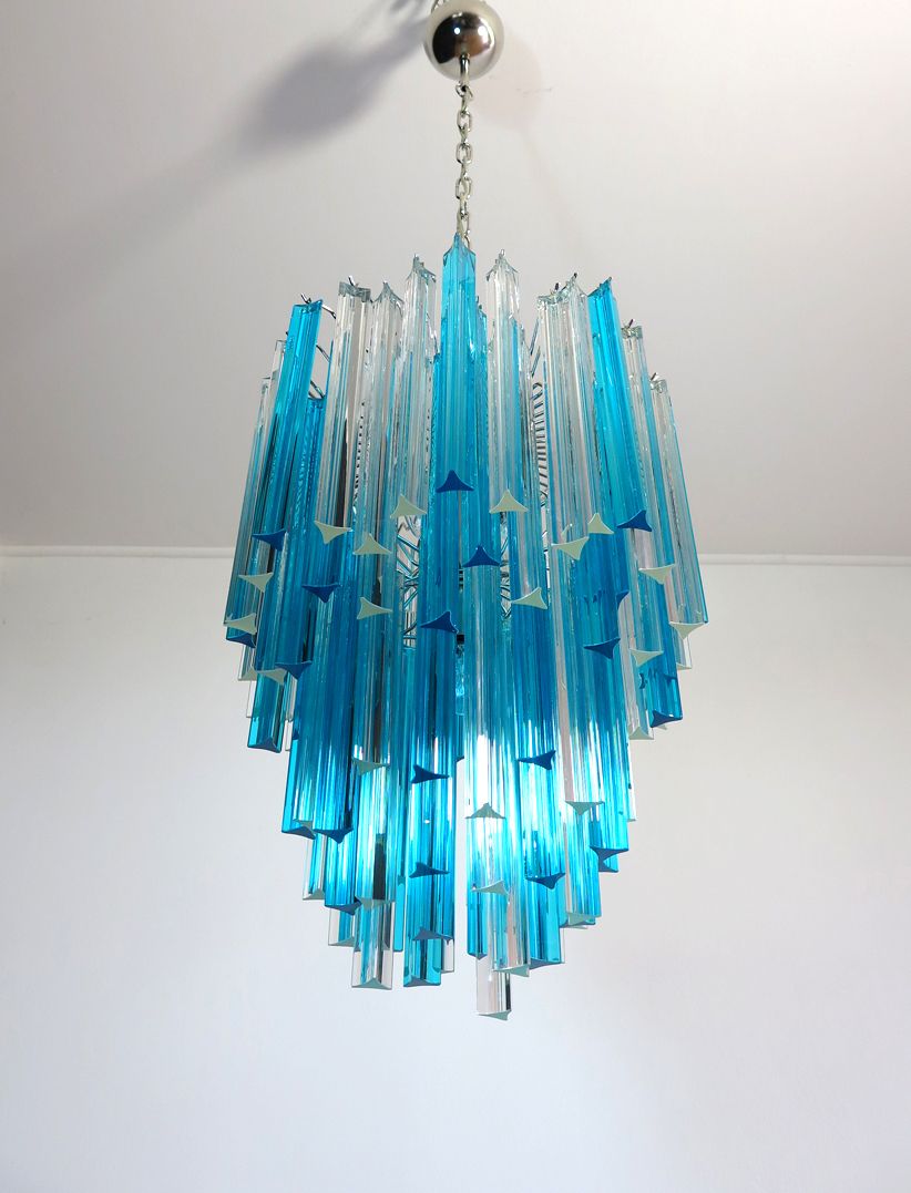 Lighting Murano Chandelier Triedri   92 Prism   Trasparent And Blue photo
