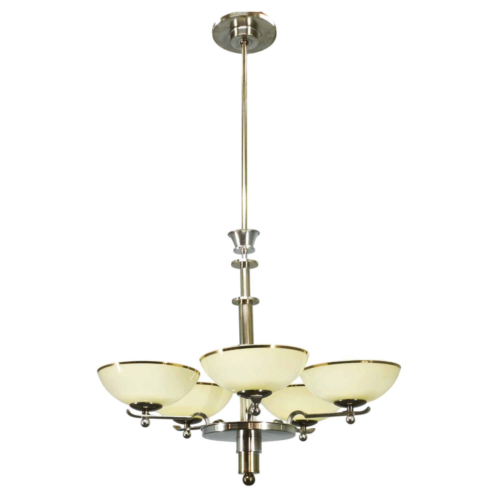 Lustre Art déco tchèque en nickel avec abat-jour en verre champagne, années 1930