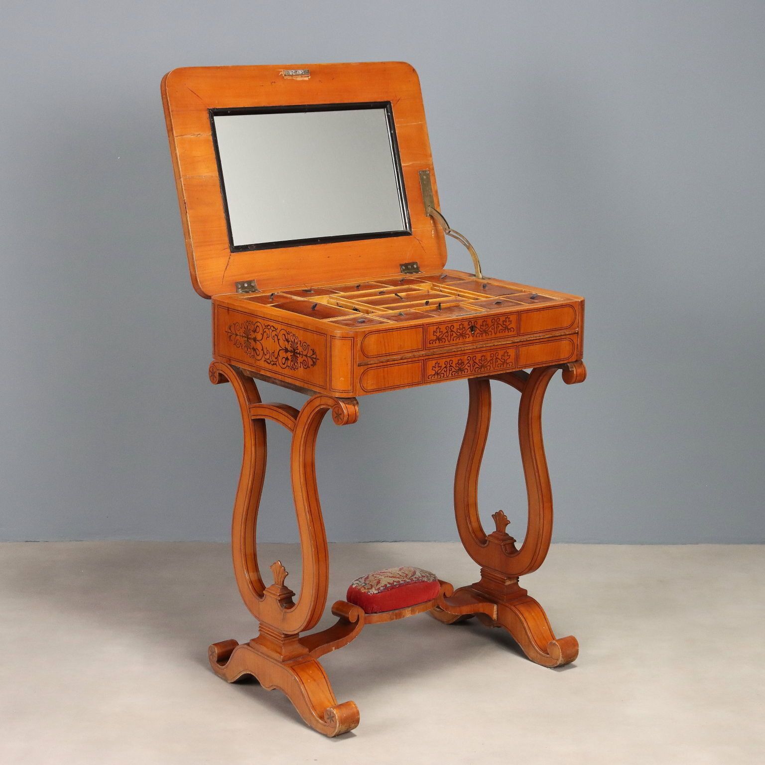 Antique Sewing Table Charles X Cherrywood Inlays XIX Century