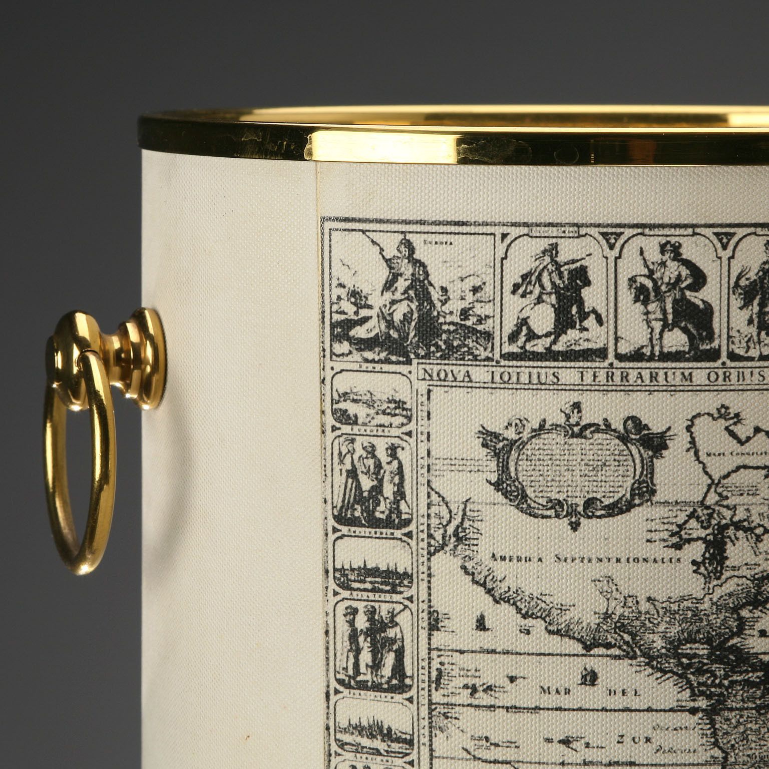 Vintage Ice Bucket Brass Fabric Decoration Italy 1970s photo 200.0