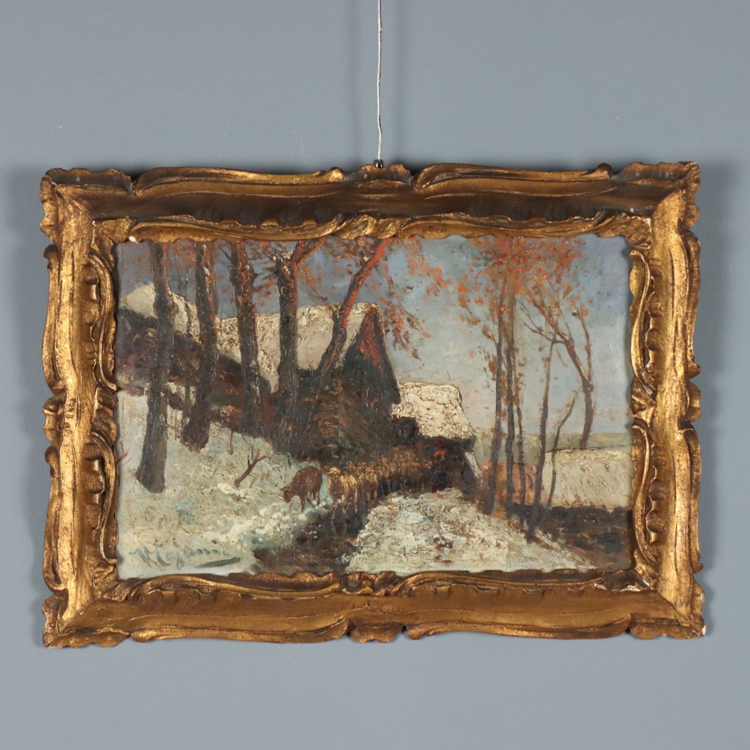 Peinture moderne signée Vittorio Cajani, paysage, huile sur panneau dur