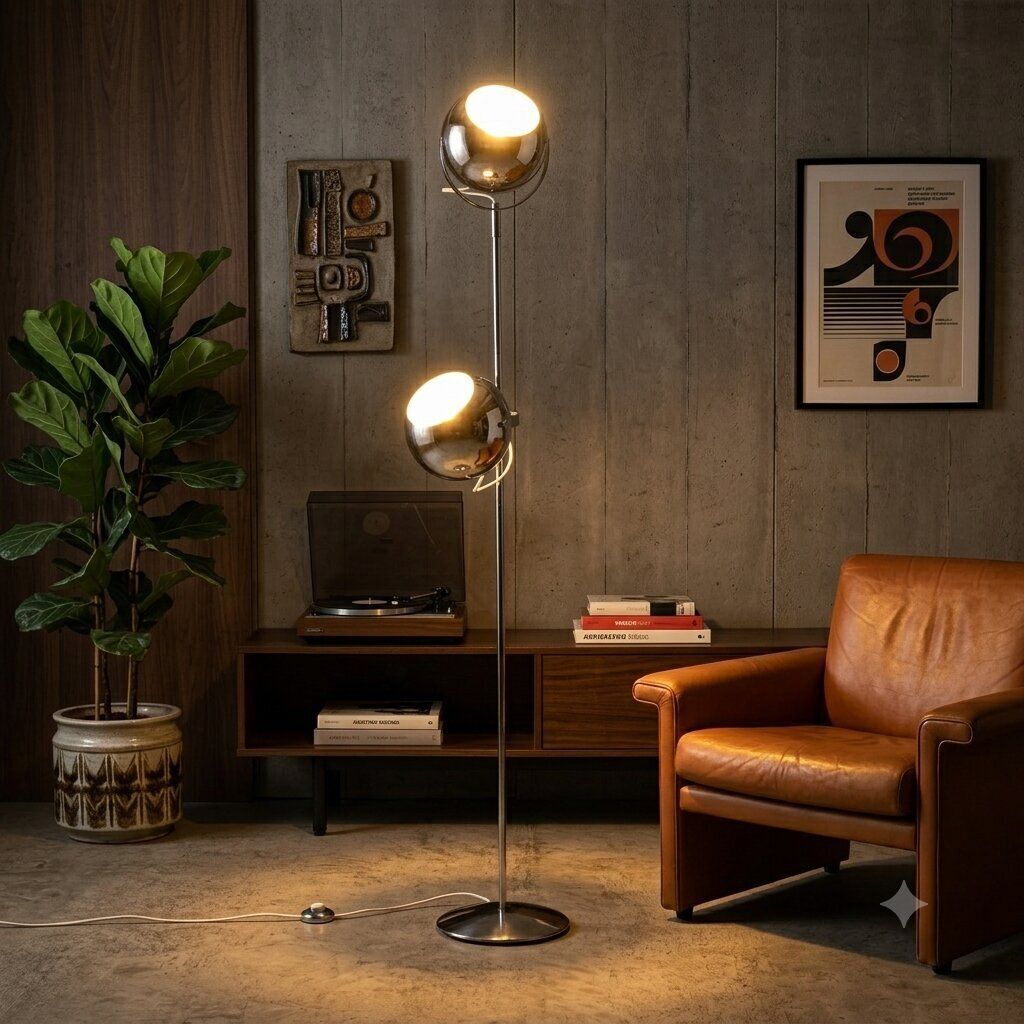 Lampadaire vintage en métal chromé, design italien, années 1970 photo furniture