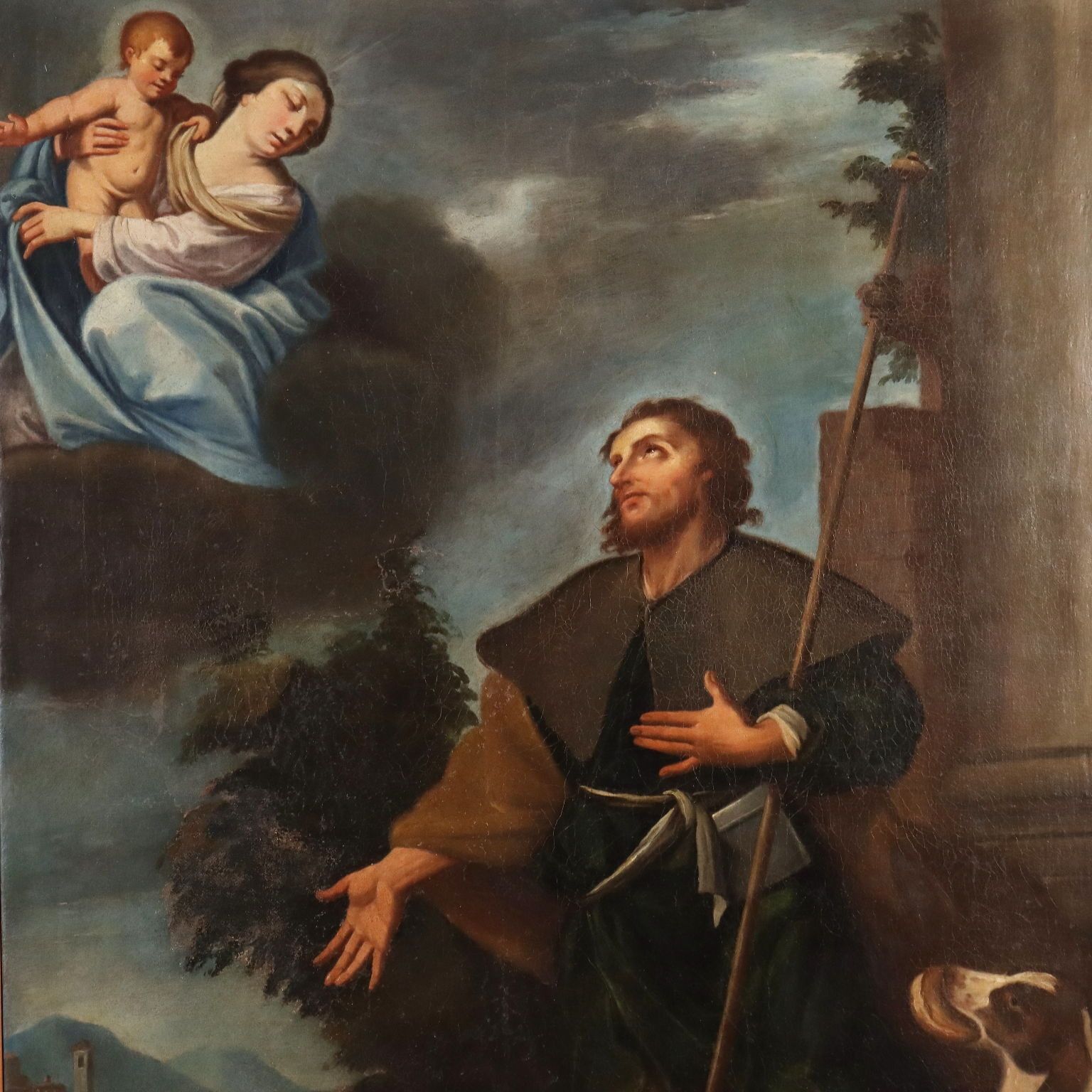 Tableau d'époque, sujet religieux, huile sur toile, 1747 photo for sale
