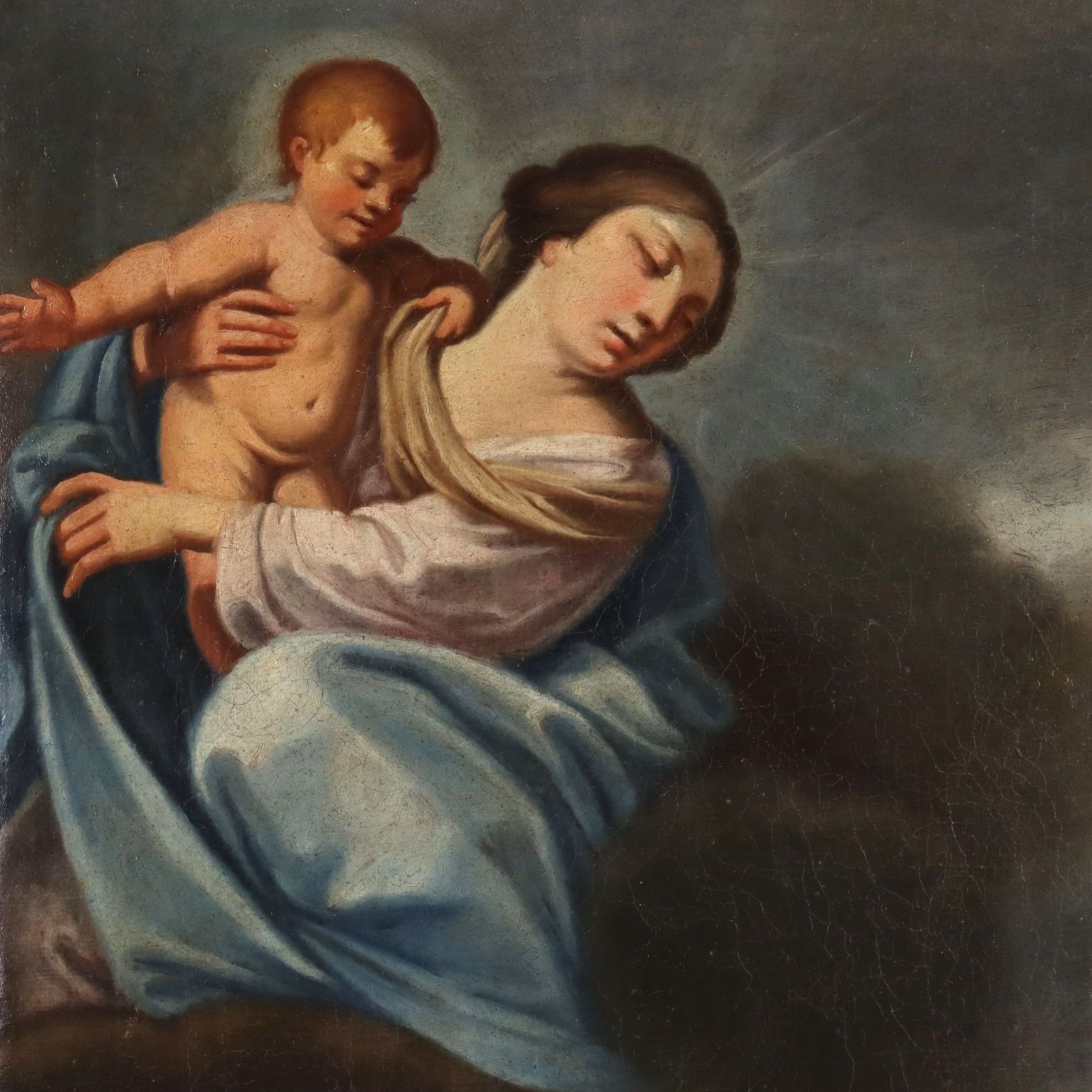 Antique Painting Religious Subject Oil On Canvas 1747 photo Art