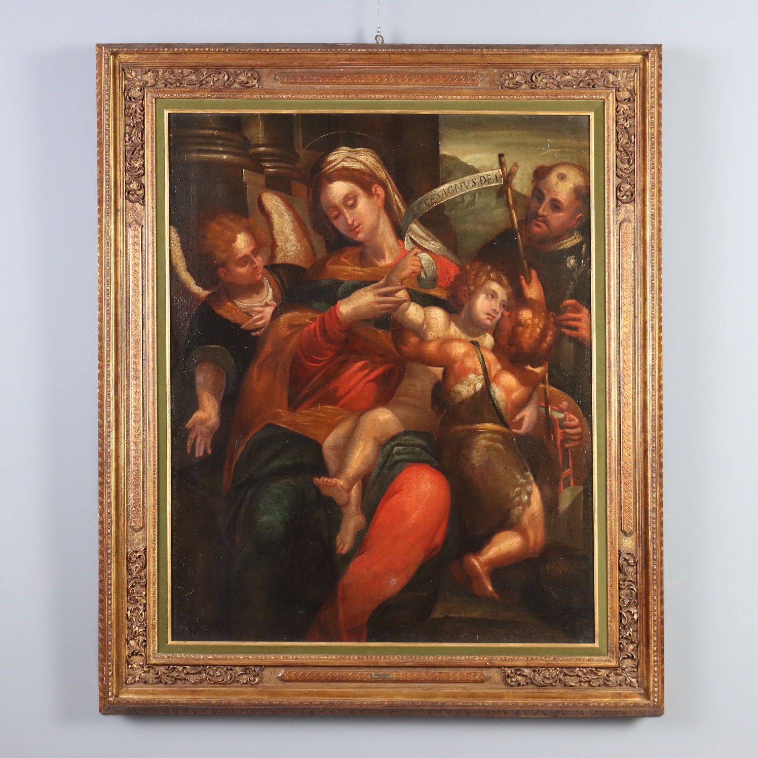 Antique Painting Virgin Mary And Child On Canvas XVII Century