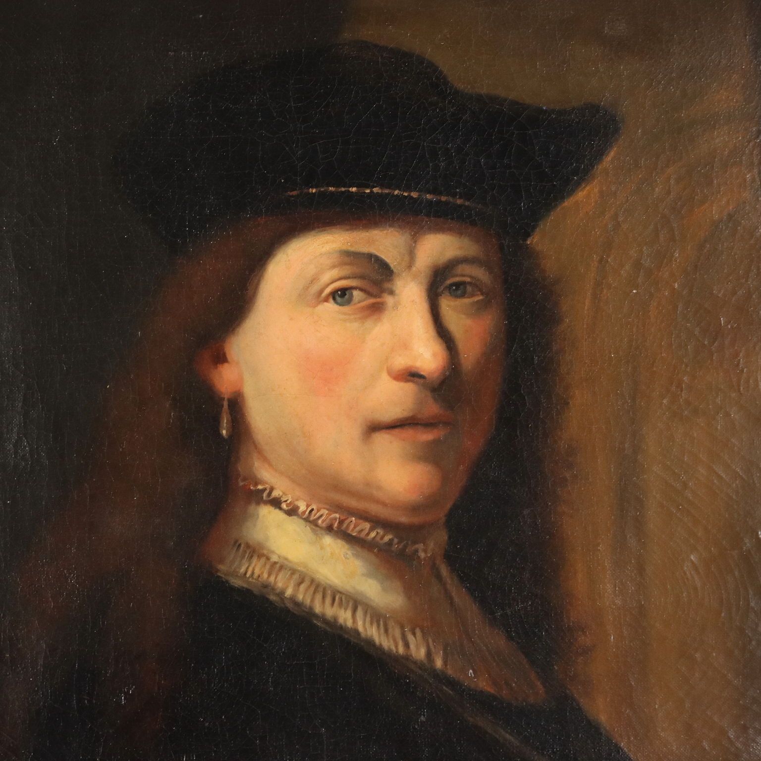Antiek schilderij, portret van Rembrandt, olieverf op doek, 19e eeuw photo for sale
