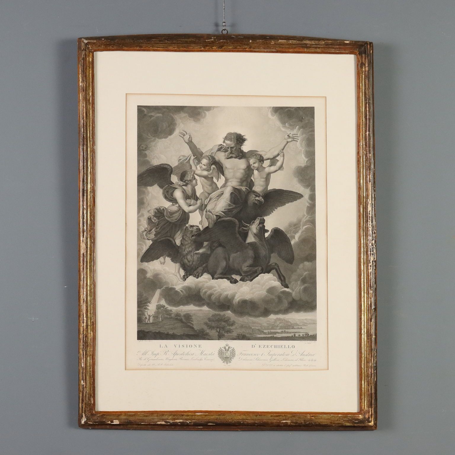 Antique Etching Signed Paolo Caronni Vision Of Ezekiel 1825