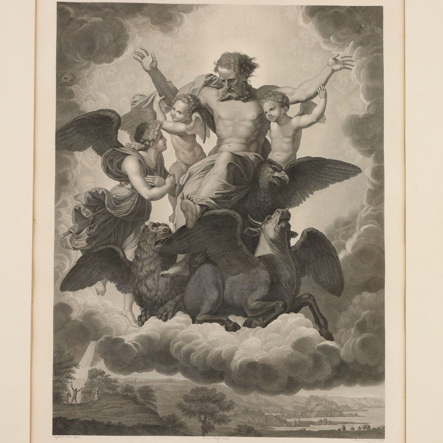 Gravure d'époque signée Paolo Caronni, Vision d'Ézéchiel, 1825 photo for sale