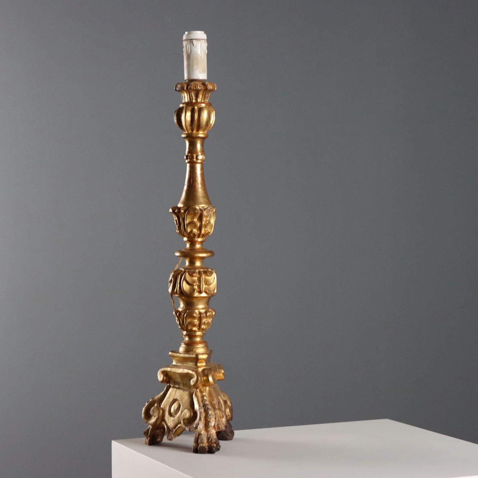 Antique Candelabra Carved Gilded Wood Italy XIX Century