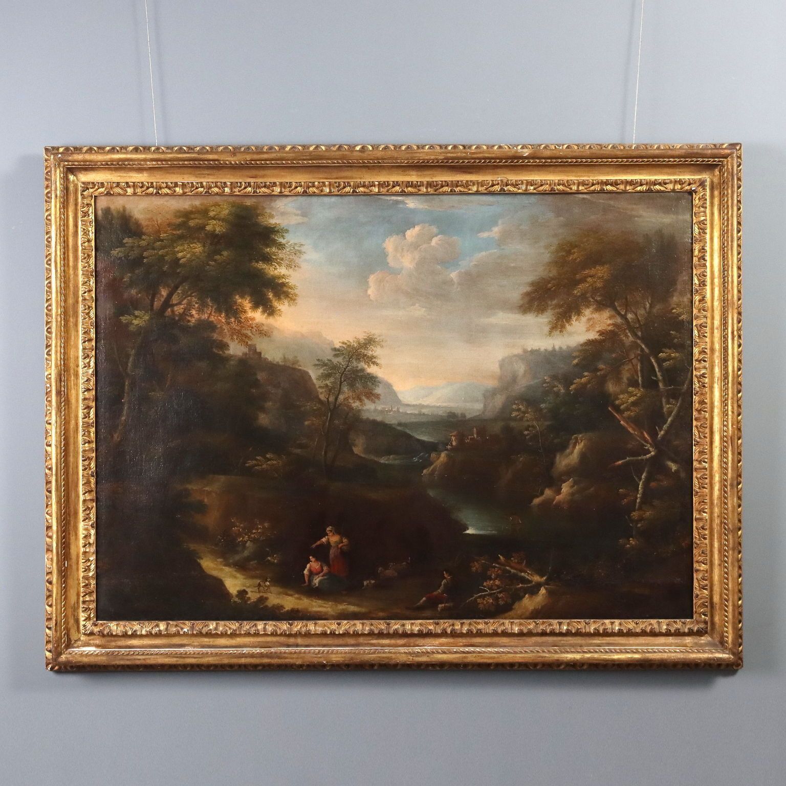 Tableau d'époque, paysage vénitien attribué à Bartolomeo Pedon, XVIIIe siècle