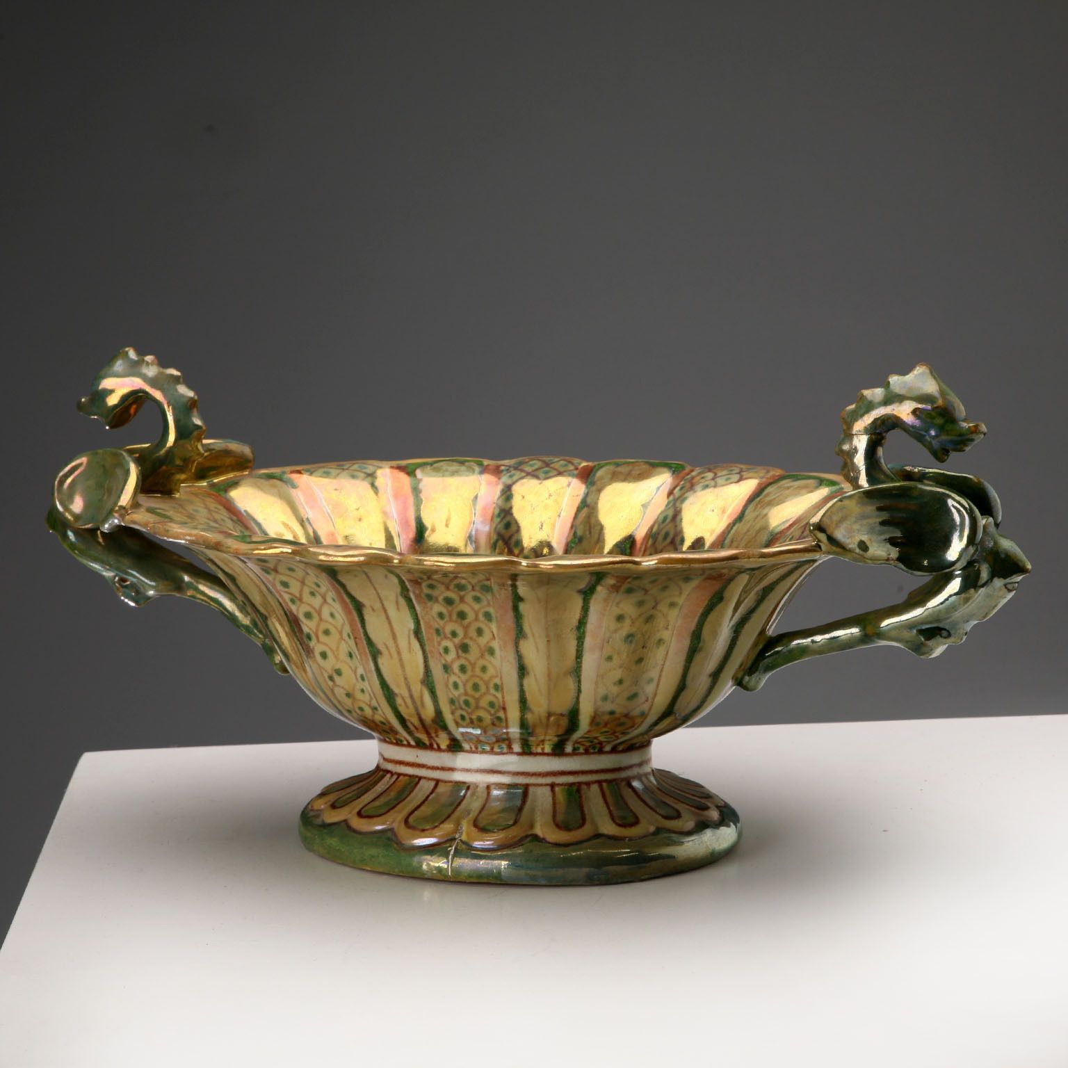 Vintage Centerpiece Majolica Gualdo Tadino Italy 1930s photo for sale