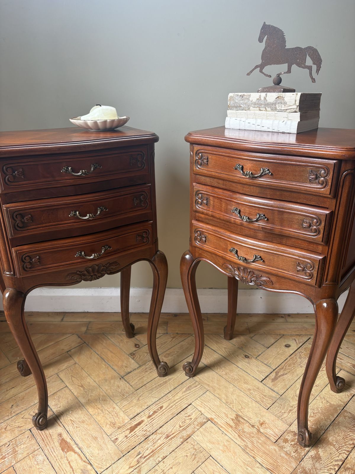 A Pair Of French Parquetry Bedside Tables photo Furniture